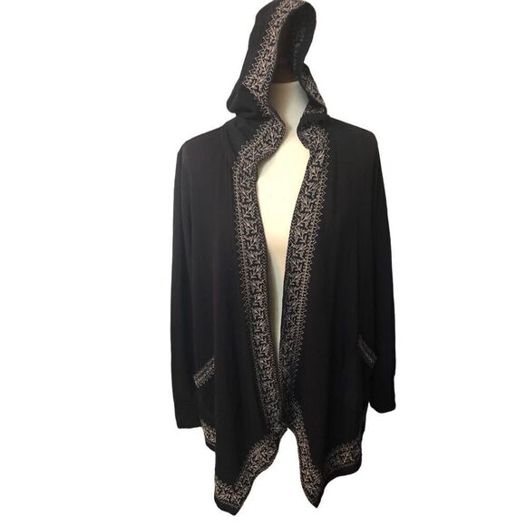 Style & Co. Black Open Front Embroidered Hooded Open Front French Terry Jacket s - Picture 4 of 12